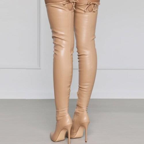 Sexy Stretch Thigh Boots Pu Pointed Toe Side Zipper Slim High Heel Women Plus Size Modern Over The Knee Boots Ladies Women Shoes