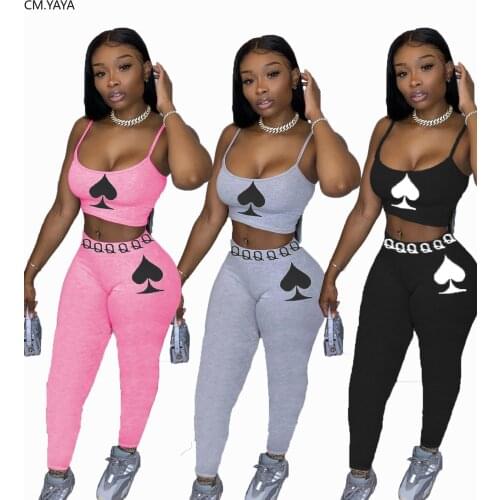 CM.YAYA Queen of Spades Print Women Set Two Pieces Set Tracksuit Tank Tops Leggings Jogger Sweatpant Suit Outfit Matching Set