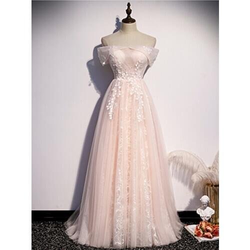 Robe De Soiree A-Line Pink Evening Dresses Long Dress Formal Dress Vestido De Festa Lace Applique Evening Dress 2021 New Fashion