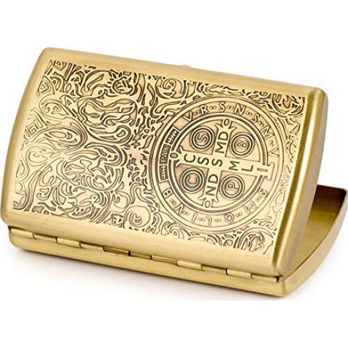 [Golden Carving]Fashion Constantine Durable Nobility Bronze Mens Cigarette Case Cig Holder Hold 12 Cigarettes
