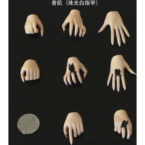 1/6 Scale 4 Pairs/set Womens Eagle Claw Pale Hand Types with White Fingernails for 12''Female