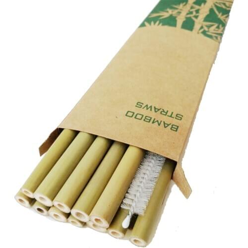 10pcs Drinking Straws customiz logo Natural Bamboo Straws Reusable Eco Friendly Party recyclable coffee Kitchen Clean Brush