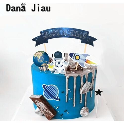 13pcs/pack Astronaut planet theme boy birthday cake decoration flag Cupcake Toppers Insert Card Party tool Supplies planet ball