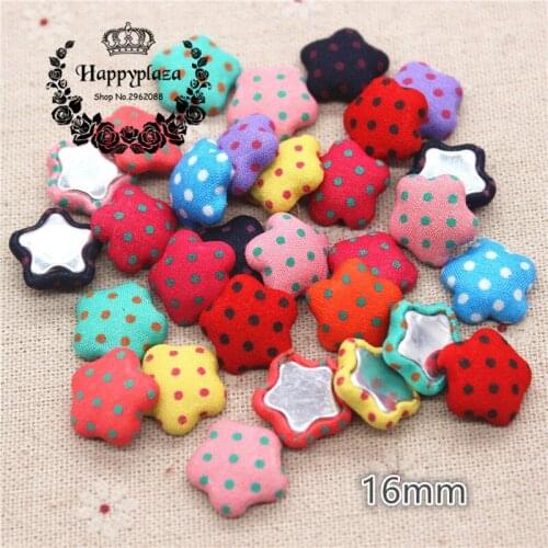 50pcs 16mm Mix Colors Polka Dot Fabric Covered Star Buttons Home Garden Flatback Cabochon Crafts Scrapbook DIY