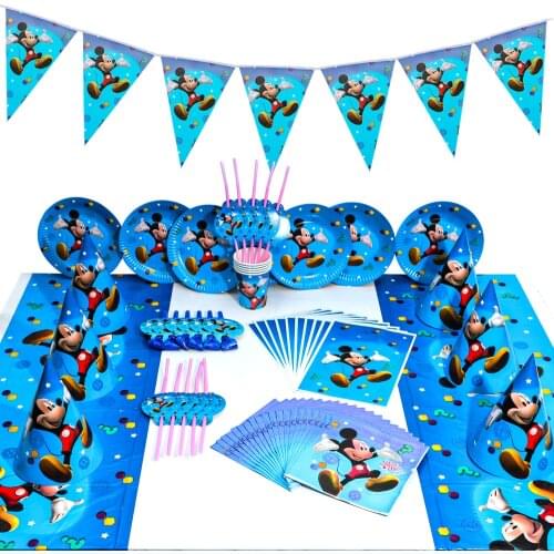 Blue Mickey Mouse Theme 83pcs Kids Birthday Decorations Wedding Event Party Supplies Tableware Sets