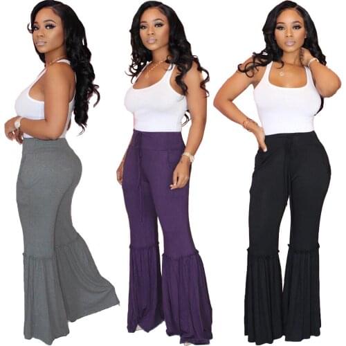 AR5282 European and American 2021 sexy womens clothing solid color skinny flared trousers nightclub clothes