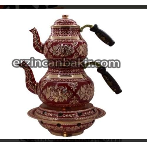 Bakır Çaydanlık El Yapımı%100 Bakır Demlik Otantik Çaydanlık Seti Büyük Boy 10 Kişilik ÇAY-122