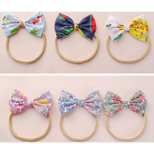 Summer Fruit Fabric Hair Bows Super elastic Nylon Headbands One Size Easter Bow Newborn Baby Toddler Girls Floral bows HB334S
