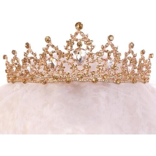 Baroque Gold Champagne Crystal Heart Bridal Tiaras Crown Rhinestone Pageant Diadem Veil Tiara Headbands Wedding Hair Accessories