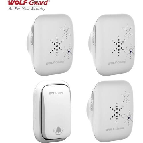 Wolf-Guard Wireless Self-Powered Doorbell Waterproof LED Indicator Multiple Music Smart Door Bell Home Security System White