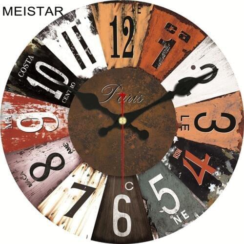 MEISTAR 4 Patterns Vintage Wooden Design Clock Silent Home Decor Cafe Office Kitchen Watches Wall Art Clock 6 inch ( 15 cm )