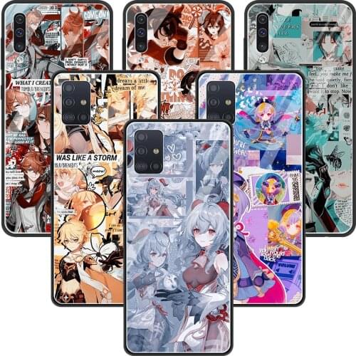 Phone Case For Samsung Galaxy A71 A52 A51 A91 A81 A72 A41 A31 A21s A21 A11 A01 M51 M31 M21 Glass Cover Genshin Impact Anime