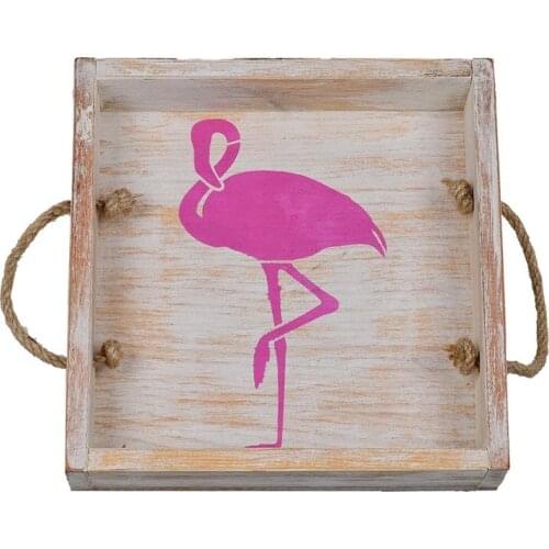 Flamingo Printed Tumbled Decorative Tray 20x20x5 cm