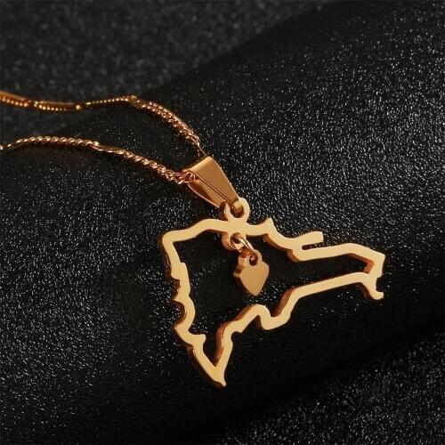 Dominican Republic Map Pendant Necklace for Women Gold Color Map of Dominican Charm Jewelry