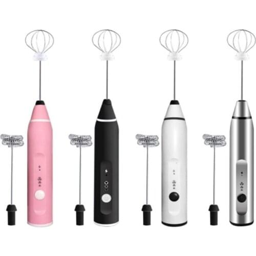 Electric Milk Frother Handheld USB Rechargeable Foam Maker Egg Beater for Coffee Mini Milk Foamer Drink Mixer with 2 Whisks