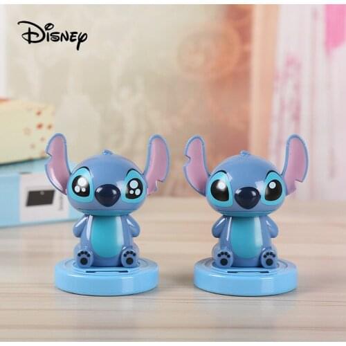 Disney Figure Cartoon Stitch Model Decoration Solar Energy Moving Head Doll Cute Interior Car Supplies Boutique Dolls Toy Gift