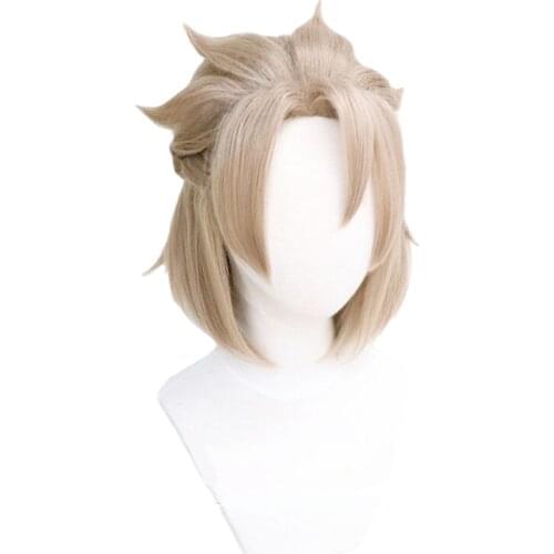 Genshin Impact Albedo Cosplay 35cm Short Linen Heat Resistant Synthetic Hair Halloween Party Anime Cosplay Wigs