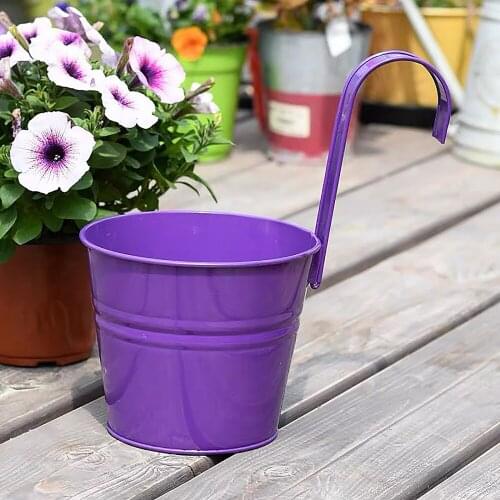 Bucket BalconyPlant Planter Home Decoration Hook Retro Metal Iron Fence Detachable Garden Hanging Flower Pots