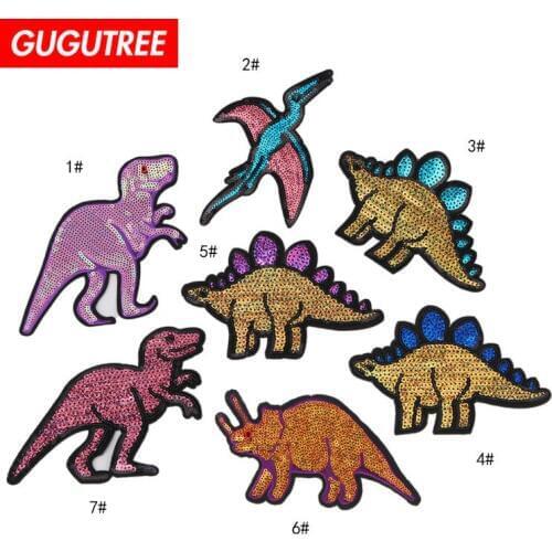 GUGUTREE embroidery Sequins dinosaur patches animal patches badges applique patches for clothing ZK-145