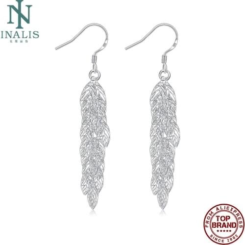 INALIS Romantic Hollow Leaves Drop Earrings For Women Geometric White Girl Copper Earring Wedding Fashion Jewelry New Arrival