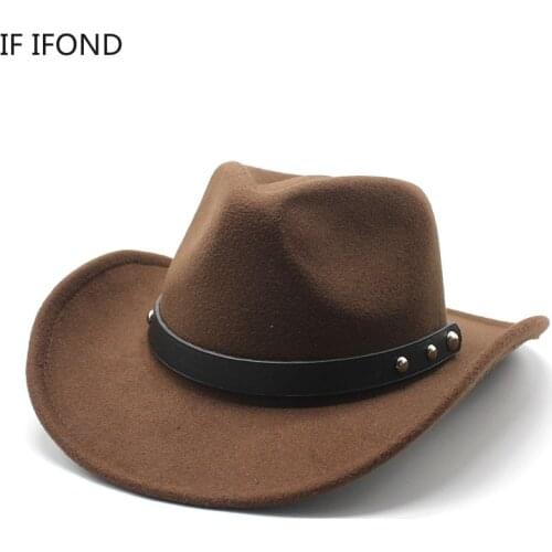 Punk Style Wide Brim Western Cowboy Cowgirl Felt Jazz Cap Gentleman Elegant Lady Sombrero Hombre Cap 2021 New