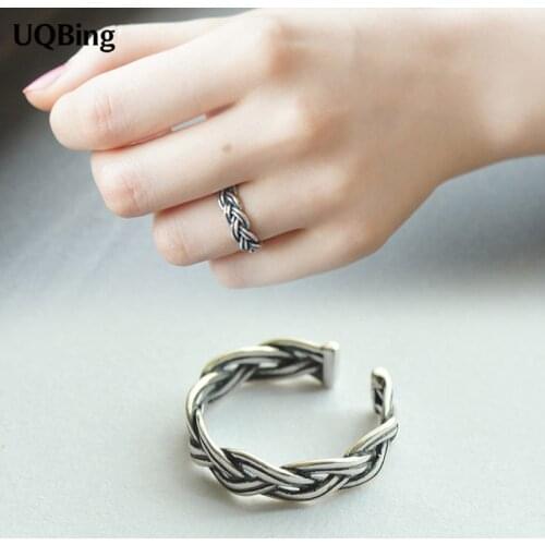 Free Shipping Retro 925 Sterling Silver Twist Ring Women Jewelry Gift Finger Open Rings Anillo Anel De