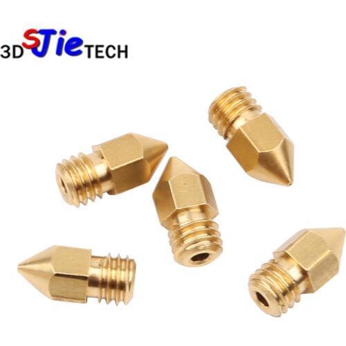 5pcs MK8 M6 Threaded Brass Nozzle 1.75mm supplies 0.2-0.4mm For creality cr-10 Ender-3 ender-3S 3D Printer