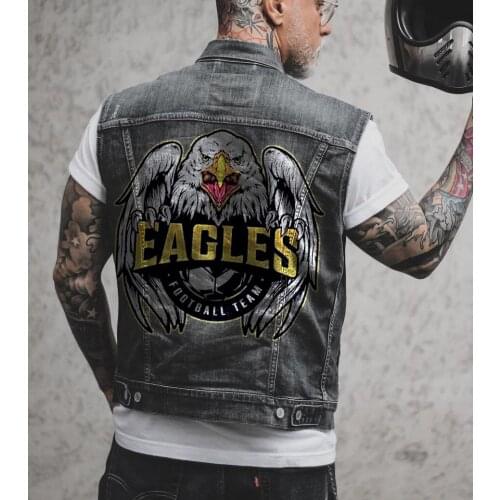 Eagle print street style fashion mens single-breasted lapel denim vest foreign trade exclusively for denim jacket