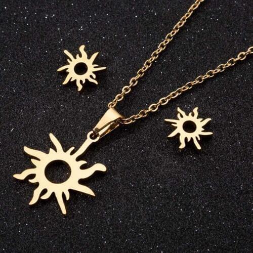 Vintage Design Sun Shaped Jewelry Set Antique Retro Sun Totem Stud Earrings&Necklace Pendant for Unisex Orecchini