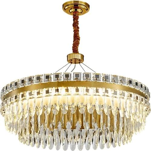 FKL Stainless steel New Lighting Chandelier Modern Polished Round Living Room Dining Room Crystal Lamp Luxury Crystal Chandelier