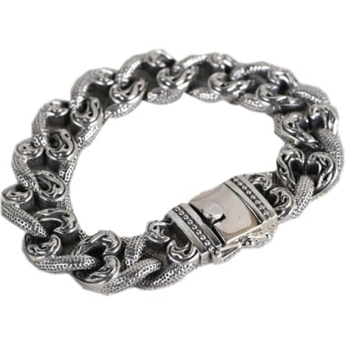 New S925 pure silver jewelry vintage man bracelet Thai silver flame pattern tank chain silver bracelet for man