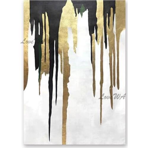 New Arrival Modern Art Abstract Gold Foil Oil Painting Artwork Unframed High Quality Black And White Canvas Wall Art For Bedroom
