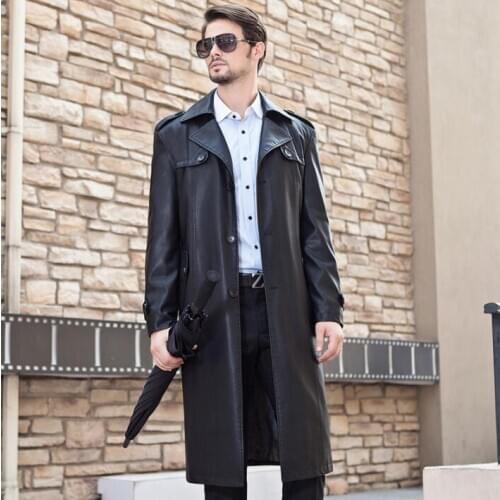 Autumn winter thicken mens leather coats slim motorcycle trench coat men Plus velvet fashion clothes jaqueta de couro black 3XL