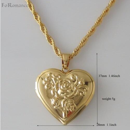 OPENABLE HEART PENDANT YELLOW GOLD GP GOLD GP COATED COLOR 24" ROPE NECKLACE & FLOWER CARVED HEART SHAPE OPENABLE PENDANT