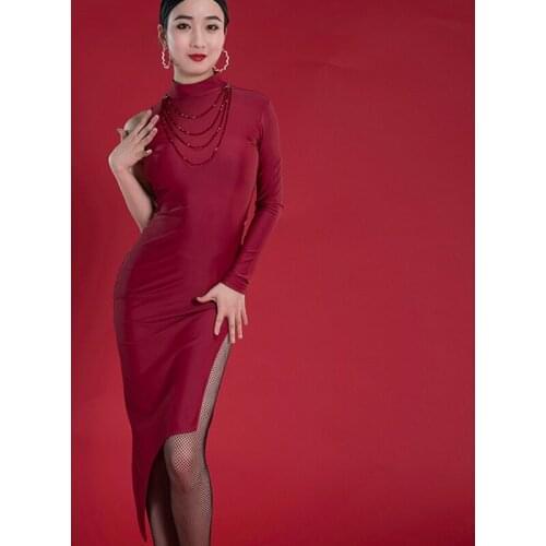Sexy Latin Dance Dress Women Ballroom Tango Samba Rumba Salsa Competition Dresses Performance Single sleeve slant Wear BDY021