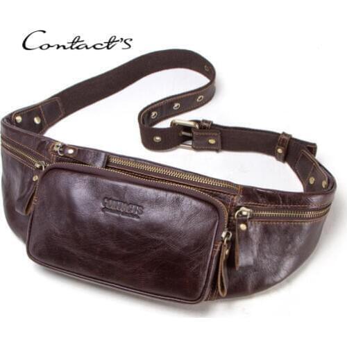 New brand casual small fanny pack men waist bag Cow leather male waist pack for cell phone credit cards travel chest bag men bag