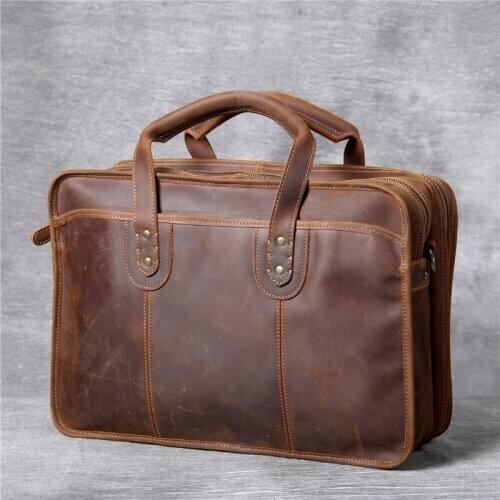Retro simple crazy horse cowhide Travel Bag mens genuine Leather Laptop Bag Large Capacity Duffel Bag Business Documents
