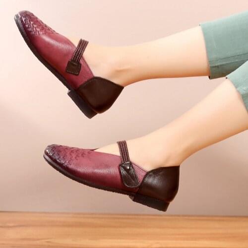 Plus Size 35-43 Genuine Leather Shoes Flat Shallow Ankle StrapOxfords Women Shoes Ballet Flats Women Ballerina Flat