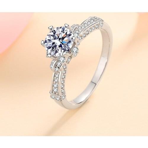 Silver 1 Carat Excellent Cut Diamond Test Past D Color Moissanite Wedding Blossom Ring Classic White Gemstone Party Jewelry Gift