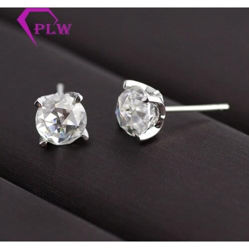 Rose Cut White Moissanite Stud Earring 1 Ct Off 14K White Gold Modern Simple Design Style