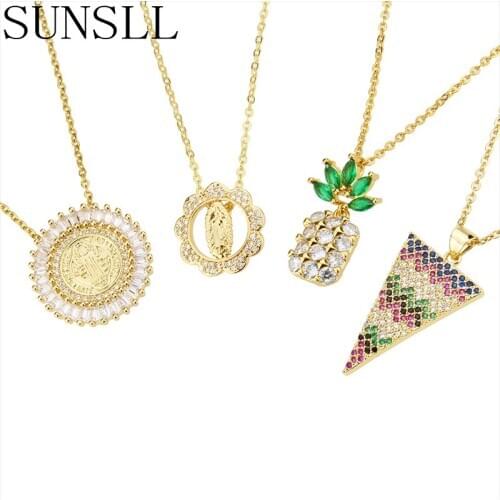 SUNSLL Fashion gold copper pendant AAA CZ Pizza, pineapple, religion necklace for girl party fine jewelry necklace chain gifts