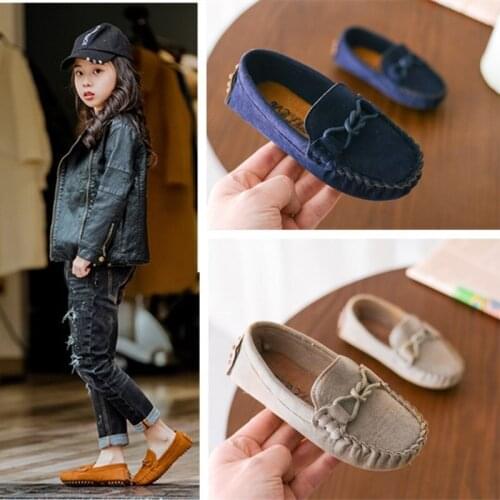 Fashion Childrens Bean Shoes Girls Casual Shoes Cow Tendon Sole Boys Walking Shoes Kids Loafers Soft Bottom Children Flats