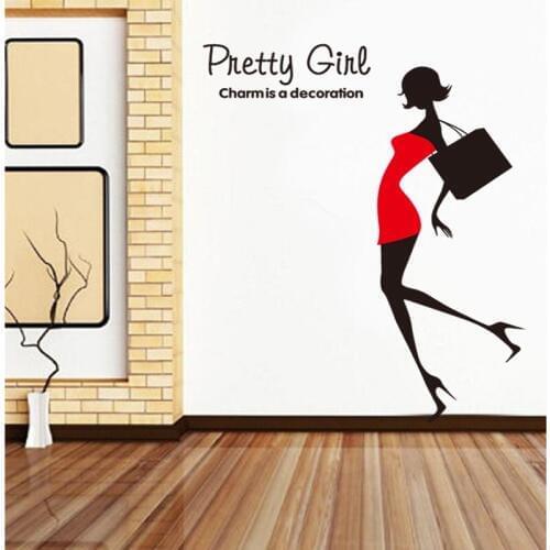 Tylish pretty girl wall sticker PVC Material DIY fashion girl wall decals For Living room bedroom girls room home decor sticker