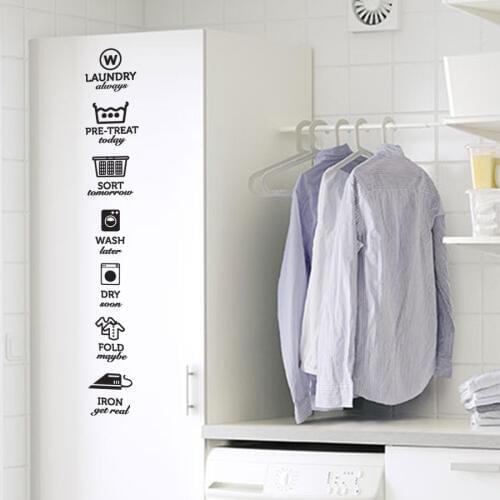 Laundry Room Vinyl Wall Decal Laundry Logo Description, Wash, Dry, Fold, Iron, Sort, Detachable Decorative Wallpaper XY01
