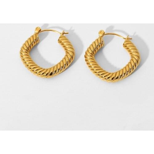 Twisted Cable Rhombus Hoop Earrings For Women 18k Gold Plated Stainless Steel Chunky Earring Jewelry