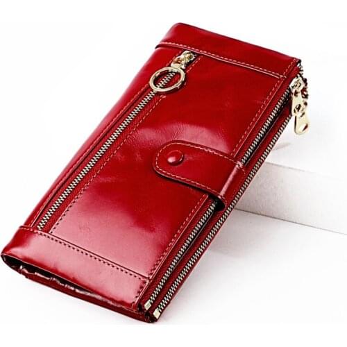 Genuine Leather Long Women Purse Wallets Rfid Ladies Fashion Female Wallet Mobile Phone Pocket Card Holder Zipper Women Clutch