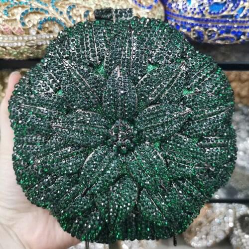 Green Evening Clutch Bag Glitter Purse Fashion Diamond Rhinestone Wedding Wallet Crystal Women Girls Party Prom Bags