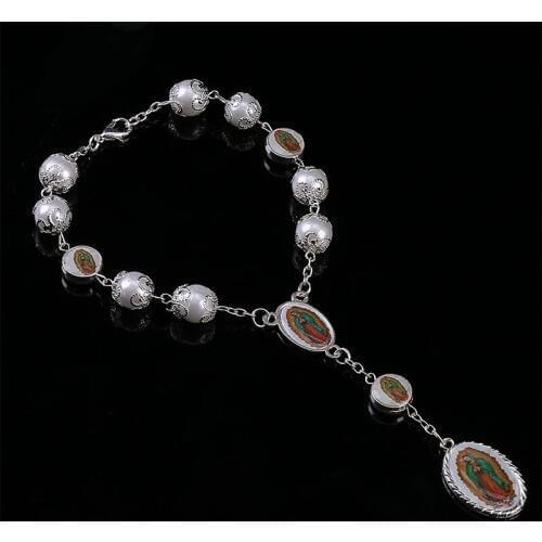 Rosary Pearl Guadalupe Bracelet Green St. Jude Pearl Rosary Holy Communion Baby Baptism Mini Catholic Rosary