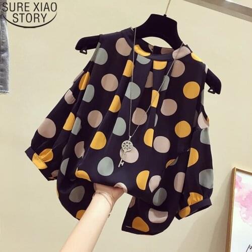 Retro Blouse Womens Plus Size Summer New Korean Fashion Loose Lantern Sleeves Strapless Polka Dot Printed Chiffon Shirt 14504