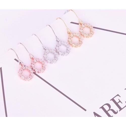 ZHOUYANG Crystal Circle Earrings For Women Korean Sweet Personality Dangle Ear Line 3 Color Party Gift Fashion Jewelry KBE388